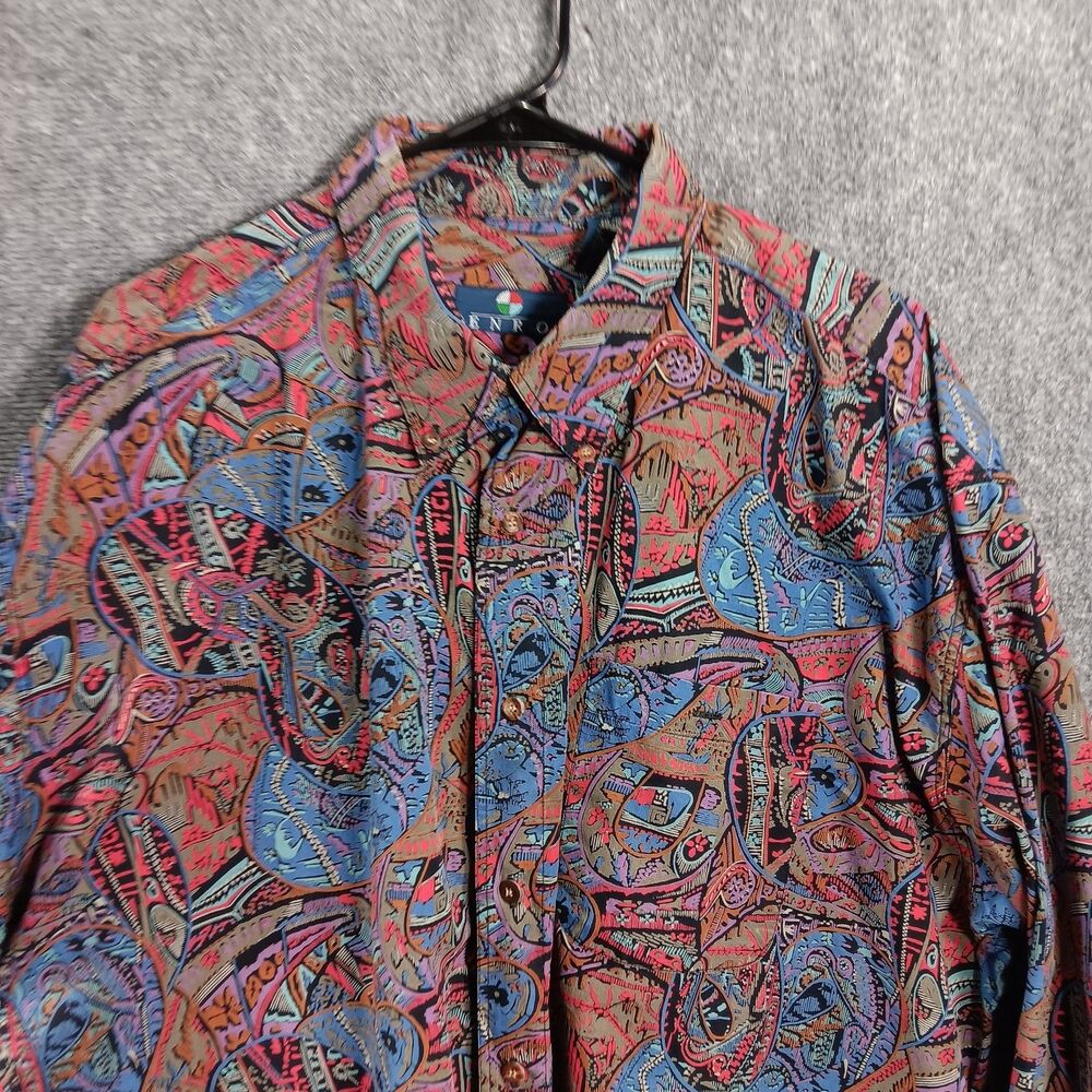 ENRO Shirt Mens 2XL Multicolor Paisley Print‎ Cotton Long Sleeve Button Down - Picture 2 of 16